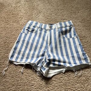 Blue and White Striped Women's Shorts